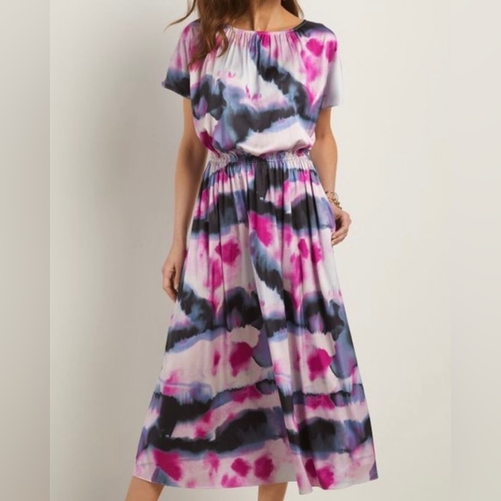 Soft Surroundings Blue & Pink Watercolor Midi Dress w/Pockets NWOT Sz 1X